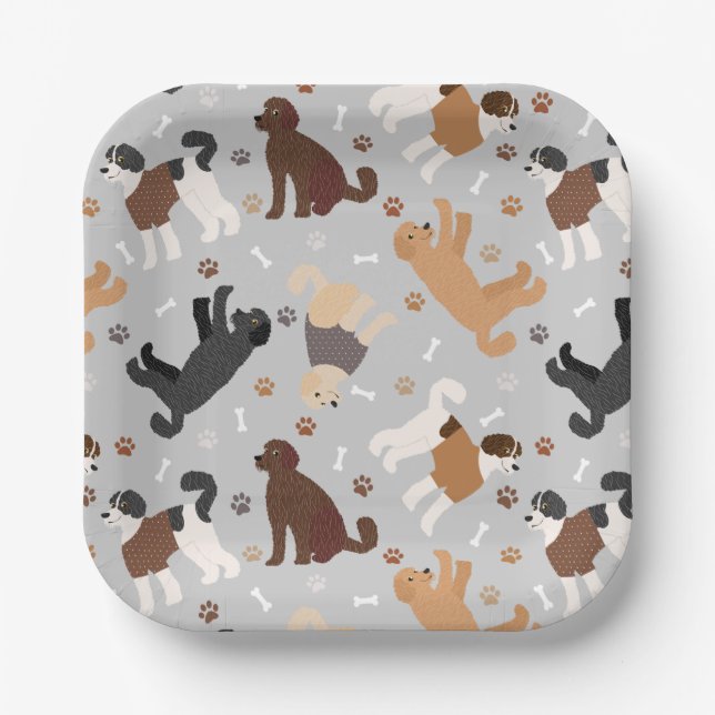 Labradoodle / Goldendoodle Bones and Paws Paper Plate (Front)