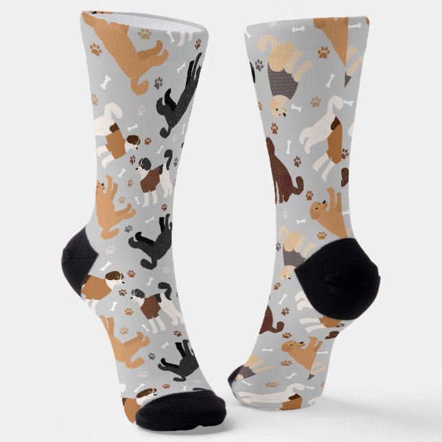 Labradoodle / Goldendoodle Bones and Paws Socks (Angled)