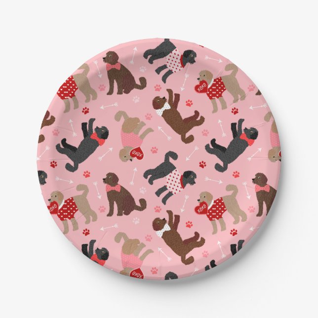 Labradoodle / Goldendoodle Valentine Pattern Paper Plate (Front)