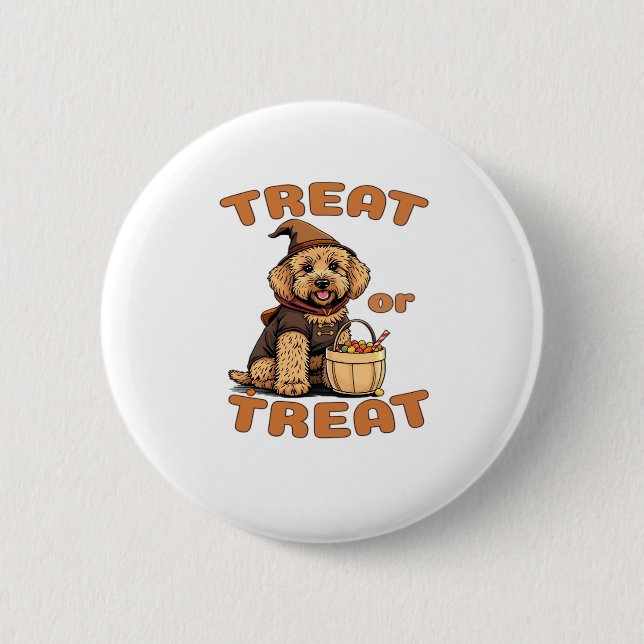 Labradoodle Halloween Dog Costume �Treat or Treat� 6 Cm Round Badge (Front)