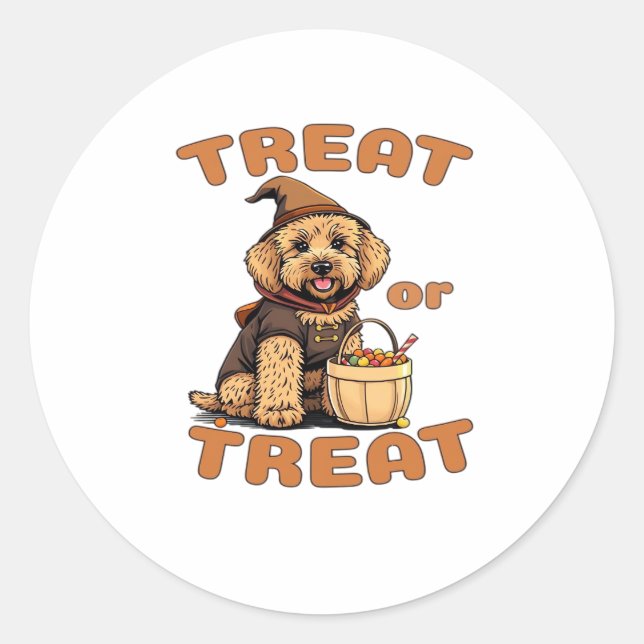 Labradoodle Halloween Dog Costume �Treat or Treat� Classic Round Sticker (Front)