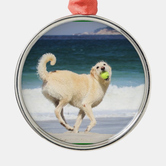 Labradoodle - Happy Day on the Beach Metal Tree Decoration (Front)
