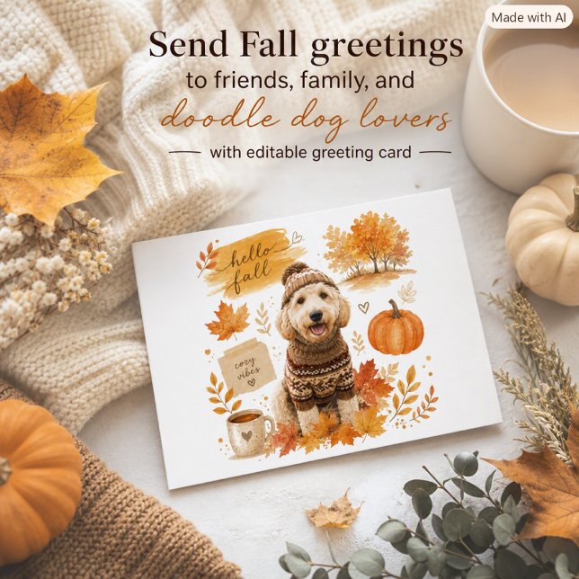 Labradoodle Hello Fall Family Dog Greeting Card (Creator Uploaded)
