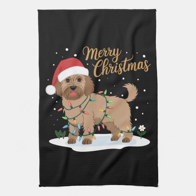 Labradoodle Merry Christmas Funny Xmas Dog Lover Tea Towel (Vertical)