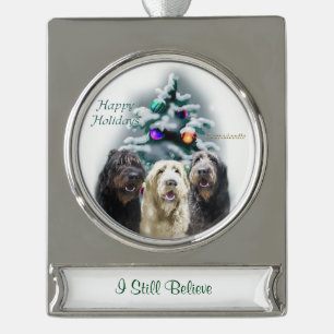 Labradoodle Personalised Christmas Silver Plated Banner Ornament