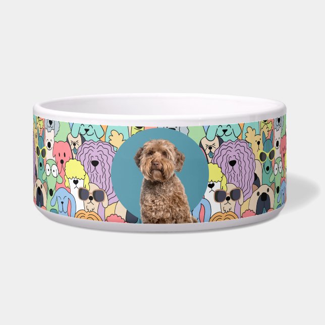 Labradoodle Personalised Photo & Name Dog Bowl (Front)