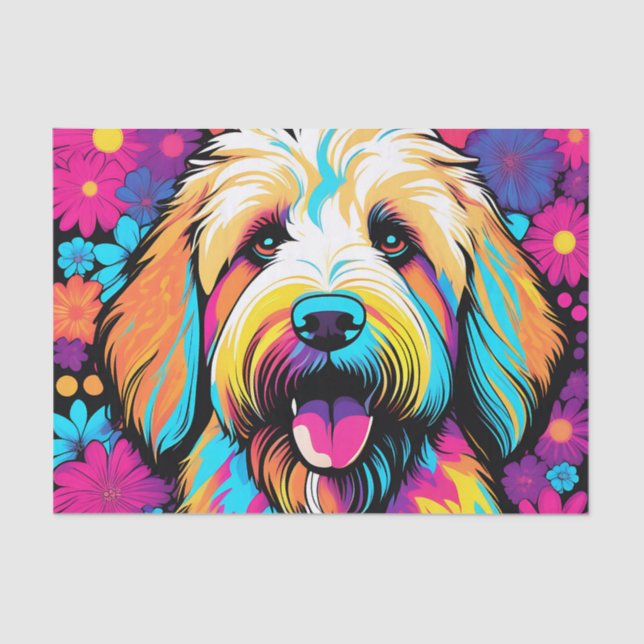 Labradoodle Pop Art Dog With Flowers Tissue Paper (Front)