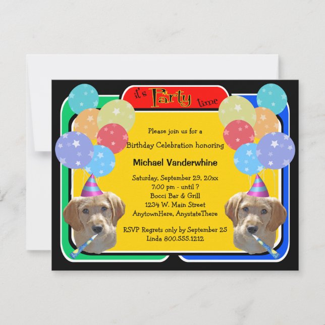 Labradoodle Puppy Birthday Barker Invitation (Front)