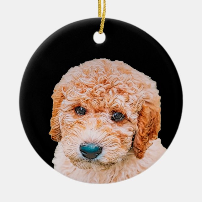 Labradoodle Puppy Ceramic Tree Decoration (Front)