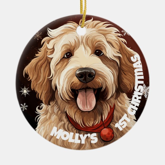 Labradoodle’s First Christmas Ceramic Tree Decoration (Front)