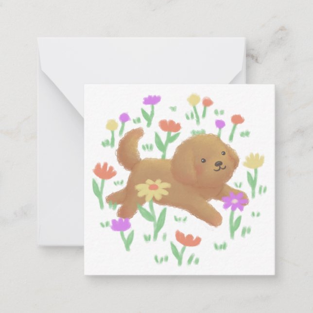 Labradoodle with Flowers Illustration Card (Front)