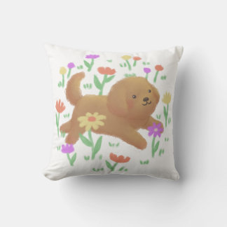 Labradoodle with Flowers Illustration Cushion