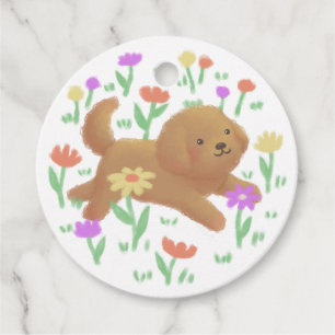 Labradoodle with Flowers Illustration Favour Tags