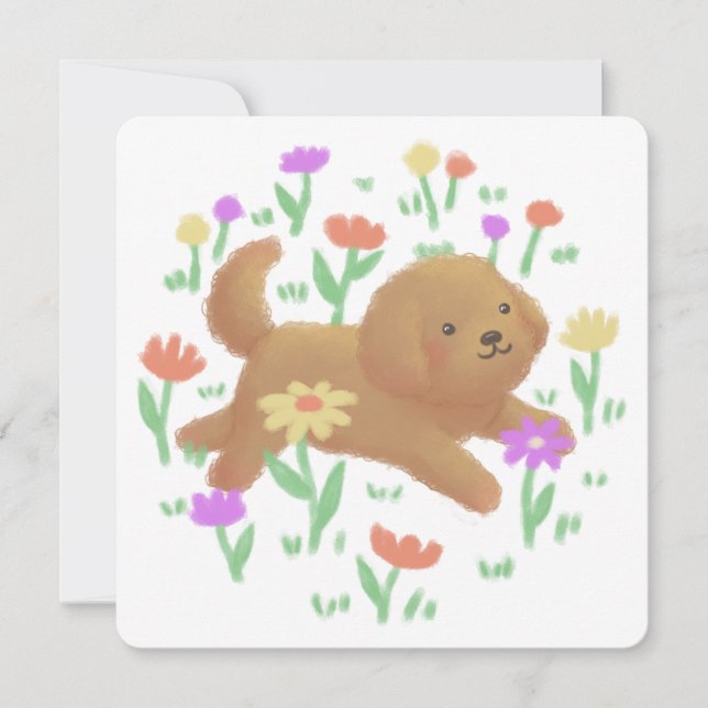 Labradoodle with Flowers Illustration Invitation (Front)