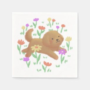 Labradoodle with Flowers Illustration Napkin
