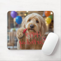 Labradoodle Writing Happy Birthday on Glass