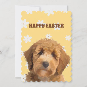 Labradoodle Yellow Happy Easter Floral Dog Holida Holiday Card