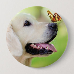 Labrador And Butterfly Throw Pillow 10 Cm Round Badge