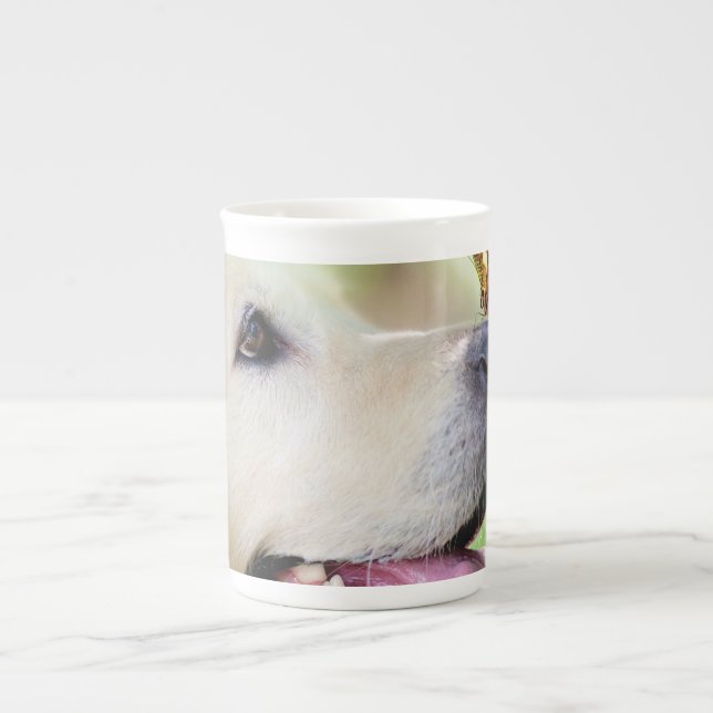 Labrador And Butterfly Throw Pillow Bone China Mug (Front)