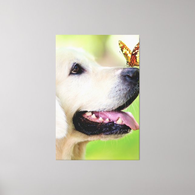 Labrador And Butterfly Throw Pillow Canvas Print (Front)