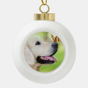 Labrador And Butterfly Throw Pillow Ceramic Ball Christmas Ornament