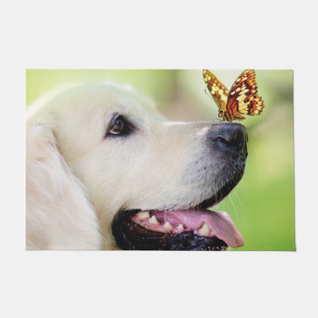 Labrador And Butterfly Throw Pillow Doormat (Front)