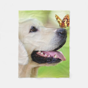 Labrador And Butterfly Throw Pillow Fleece Blanket