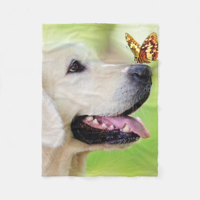 Labrador And Butterfly Throw Pillow Fleece Blanket (Front)