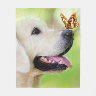 Labrador And Butterfly Throw Pillow Fleece Blanket