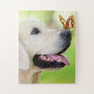 Labrador And Butterfly Throw Pillow Jigsaw Puzzle