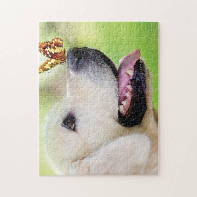 Labrador And Butterfly Throw Pillow Jigsaw Puzzle (Vertical)