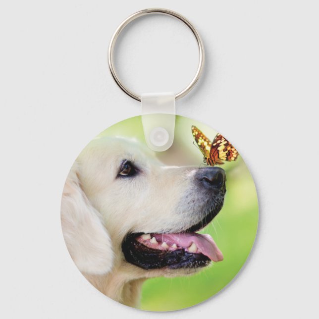Labrador And Butterfly Throw Pillow Key Ring (Front)