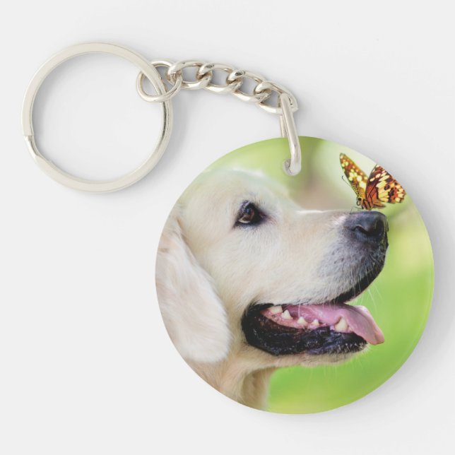 Labrador And Butterfly Throw Pillow Key Ring (Front)