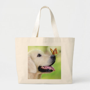 Labrador And Butterfly Throw Pillow Large Tote Bag
