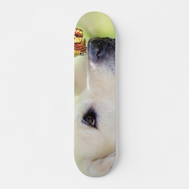 Labrador And Butterfly Throw Pillow Skateboard (Front)
