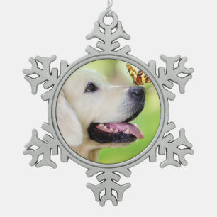Labrador And Butterfly Throw Pillow Snowflake Pewter Christmas Ornament