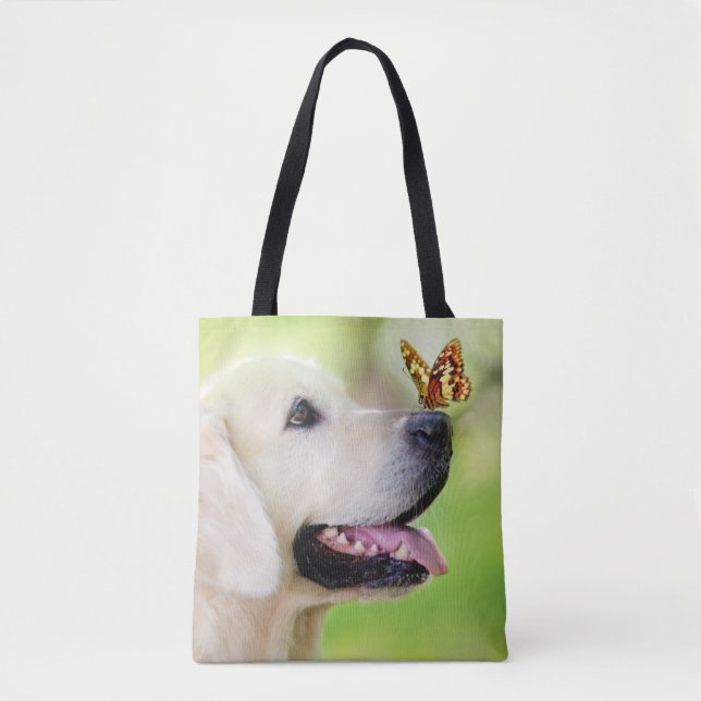 Labrador And Butterfly Throw Pillow Tote Bag (Front)