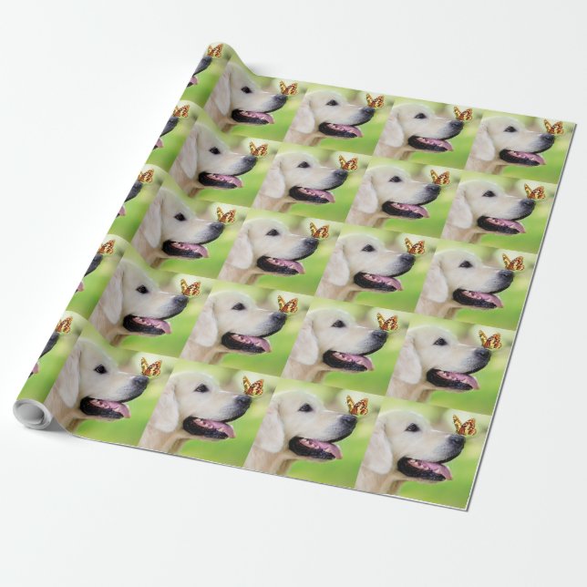 Labrador And Butterfly Throw Pillow Wrapping Paper (Unrolled)