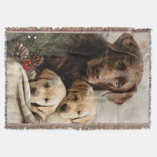 Labrador and Puppies Vintage Christmas Throw Blanket