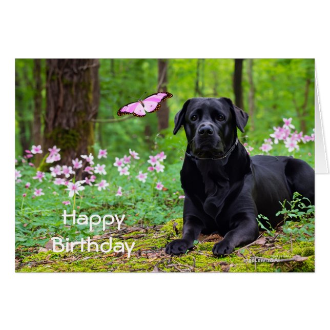Labrador Black Dog Forrest Butterfly Birthday (Front Horizontal)