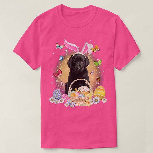 Labrador Bunny Dog With Easter Eggs Basket  T-Shirt (Design Front)
