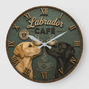 Labrador Café Coffee Lovers Vintage Large Clock