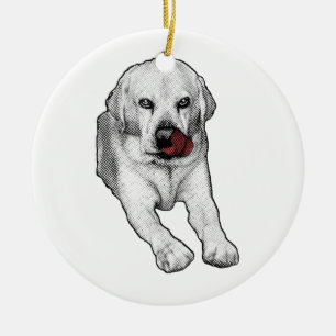 Labrador charm with red gleam ceramic tree decoration