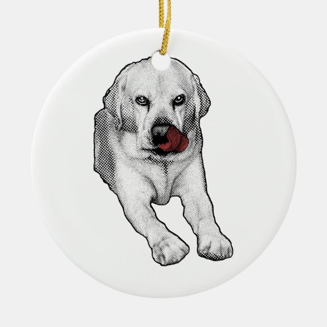 Labrador charm with red gleam ceramic tree decoration (Front)