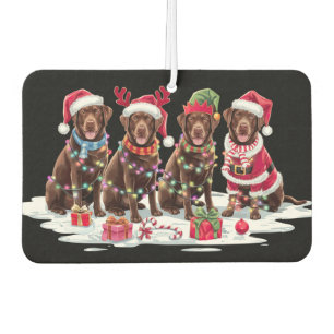 Labrador chocolate Santa hat antlers elf Christmas Car Air Freshener