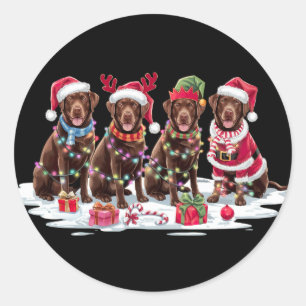 Labrador chocolate Santa hat antlers elf Christmas Classic Round Sticker