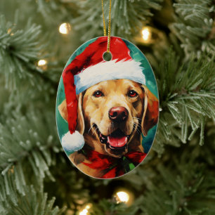 Labrador Christmas brush painting artwork Ceramic Tree Decoration