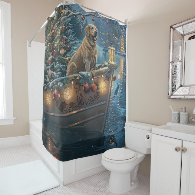 Labrador Christmas Festive Voyage Shower Curtain (In Situ)