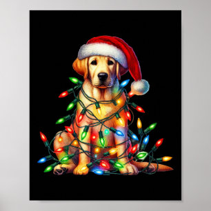 Labrador Christmas Lights Santa Hat Dog Lover Poster