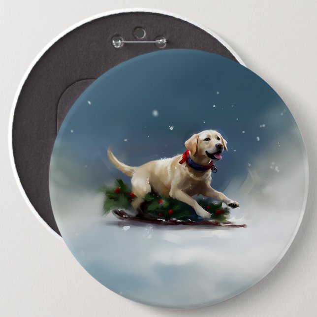 Labrador Christmas snow winter 6 Cm Round Badge (Front & Back)
